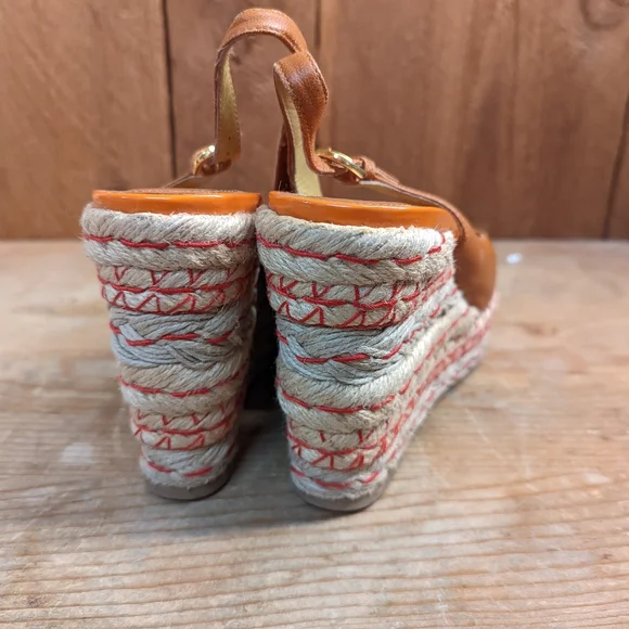 Sergio Rossi slingback wedge espadrilles orange, raffia leather size 37 spain - Picture 5 of 5